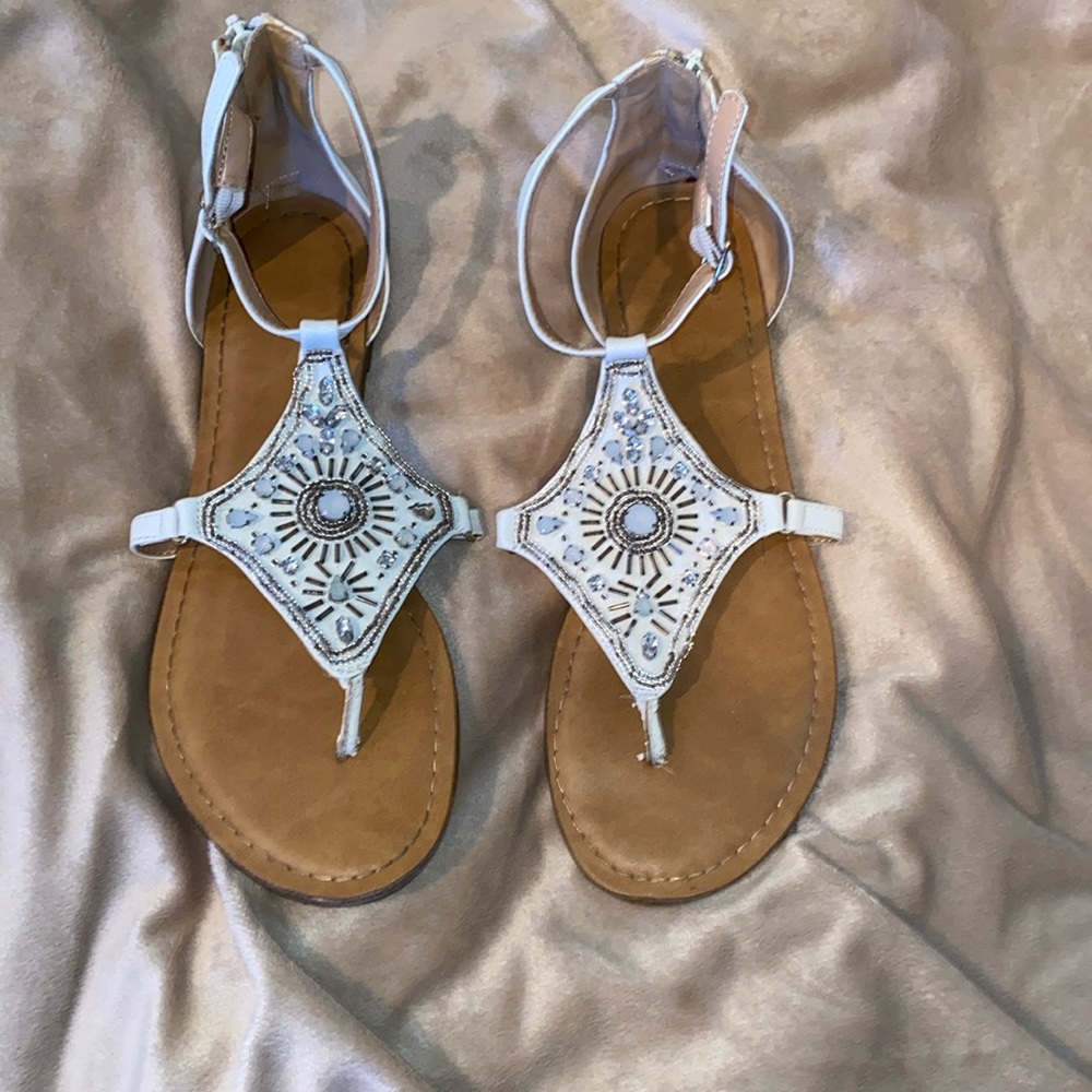 White sandals with silver and white jewels